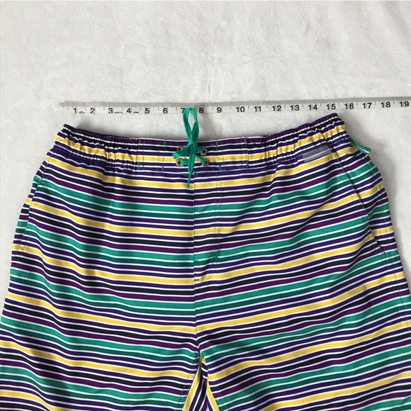 Perry Ellis Striped Men's Medium Swim Trunks Board Shorts Green Blue Yellow - Picture 11 of 13